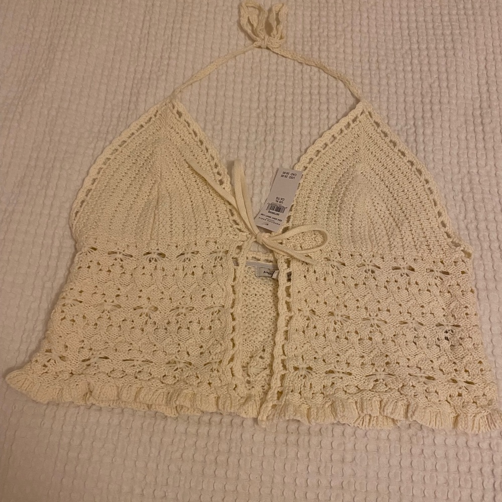 American Eagle Crochet Halter Top in Cream